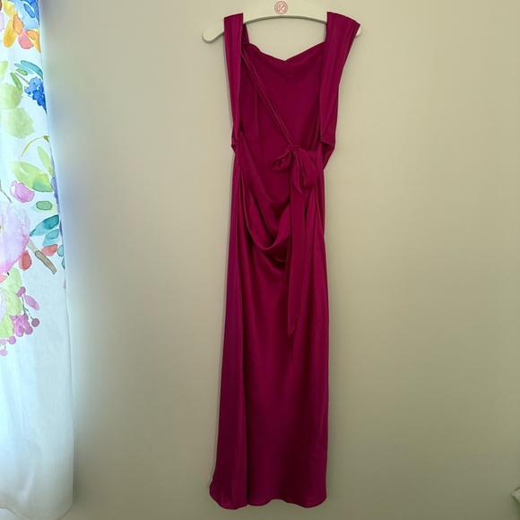 The Bar Max 100% Silk Backless Midi Dress in Pink - Picture 3 of 4